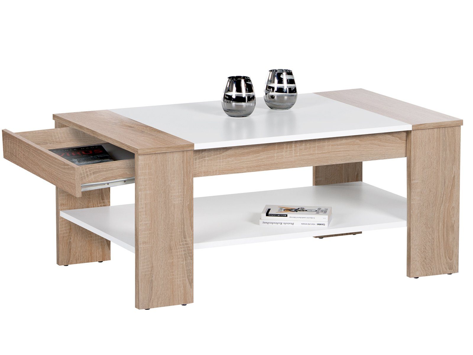 möbelando Couchtisch Couchtisch >Ariela I< in Weiß - 100x44x58cm (BxHxT), 100 x 44 x 58 cm (B/H/T)
