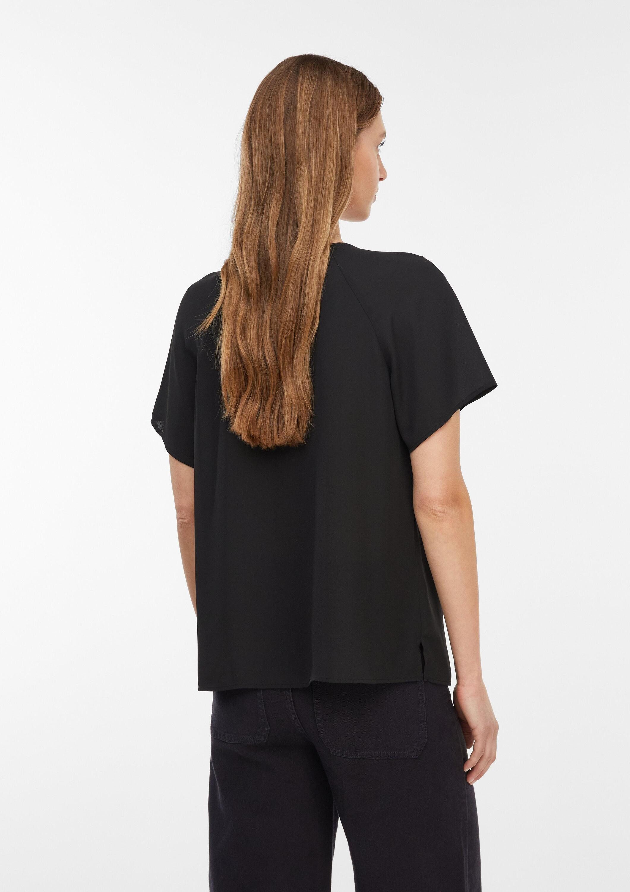 comma Kurzarmbluse Bluse Kurzarm-Bluse aus Crêpe-Chiffon mit Raffung