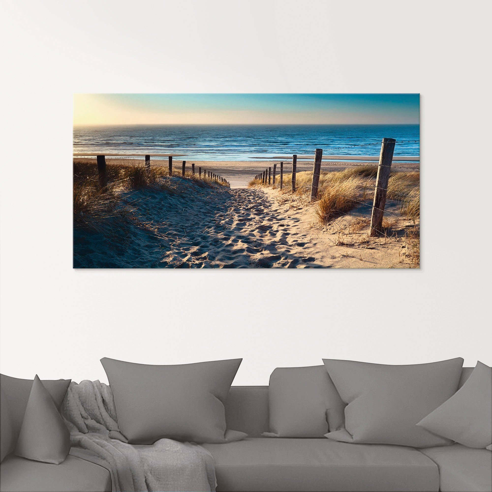Artland Glasbild Weg zum Nordseestrand Sonnenuntergang, Strand (1 St), in verschiedenen Größen