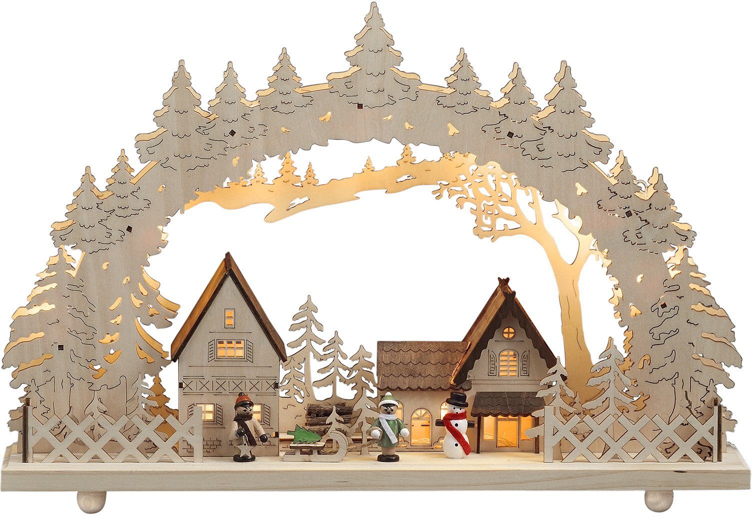 Dioden Dorf, Energieversorgung, LED Holz, warm weiße KONSTSMIDE 10 Weihnachtsdeko, naturfarbenes Holzleuchter wählbare Schwibbogen