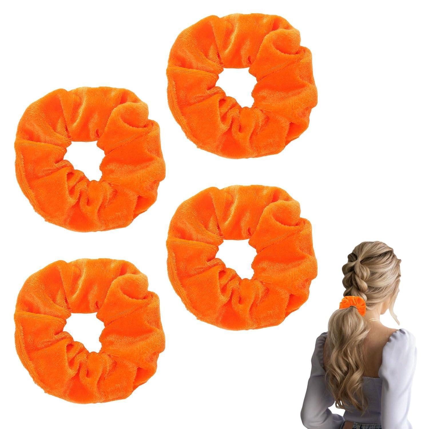 LuxusKollektion Haargummi Haargummi Scrunchies Samt Set 4 Stück Damen Zopfgummi Orange