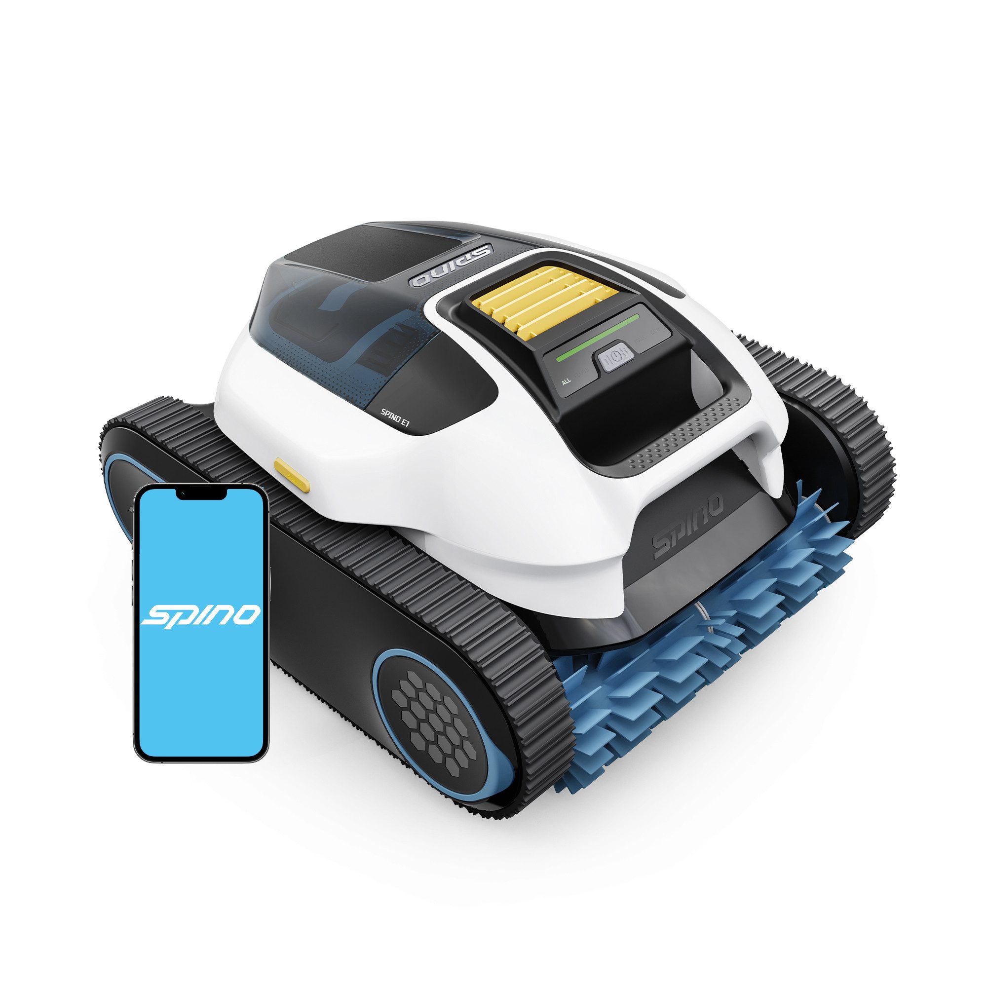 Mammotion Робот для бассейна Spino E1 Poolreiniger mit App, Kabellos Пылесос для бассейна bis 150m² Бассейны, (für Boden, Wand, Wasserlinienreinigung), 6000 mAh, 210 Min Laufzeit, SmartArc Routenplan, Wasserlinien Parking