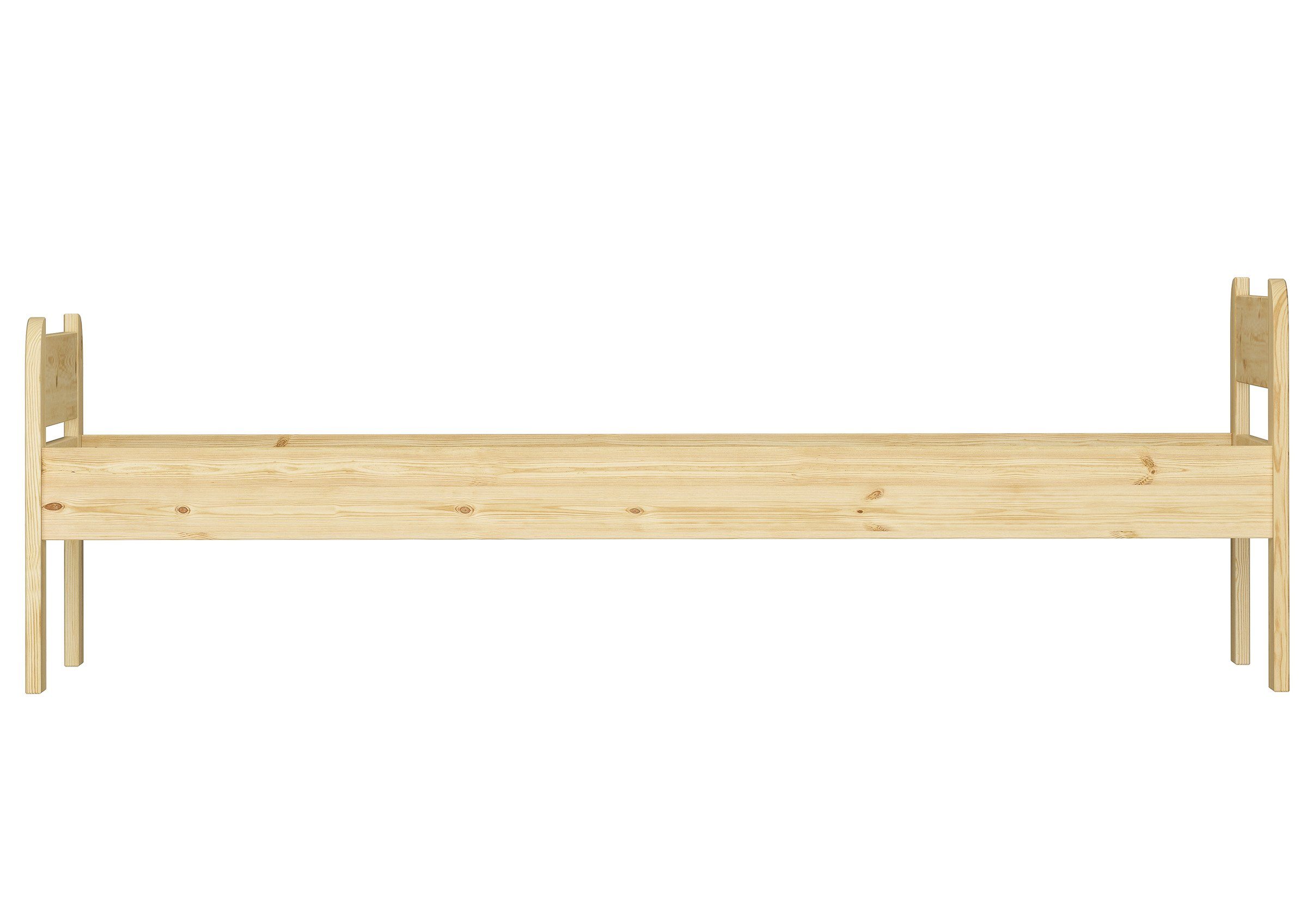 ERST-HOLZ Bett Bettgestell Kopf- Massivholz und Fußteil, lackiert 90x200 mit Kiefer Kieferfarblos