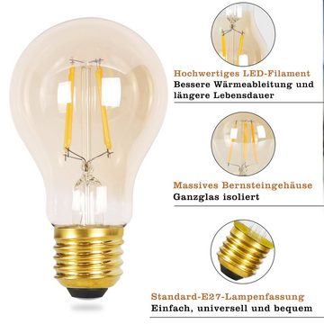 ZMH LED-Leuchtmittel A60 Vintage edison Light Bulb 2700K Schlafzimmer, E27, 6 St., warmweiß, Filament Retro Glas Birne Energiesparlampe