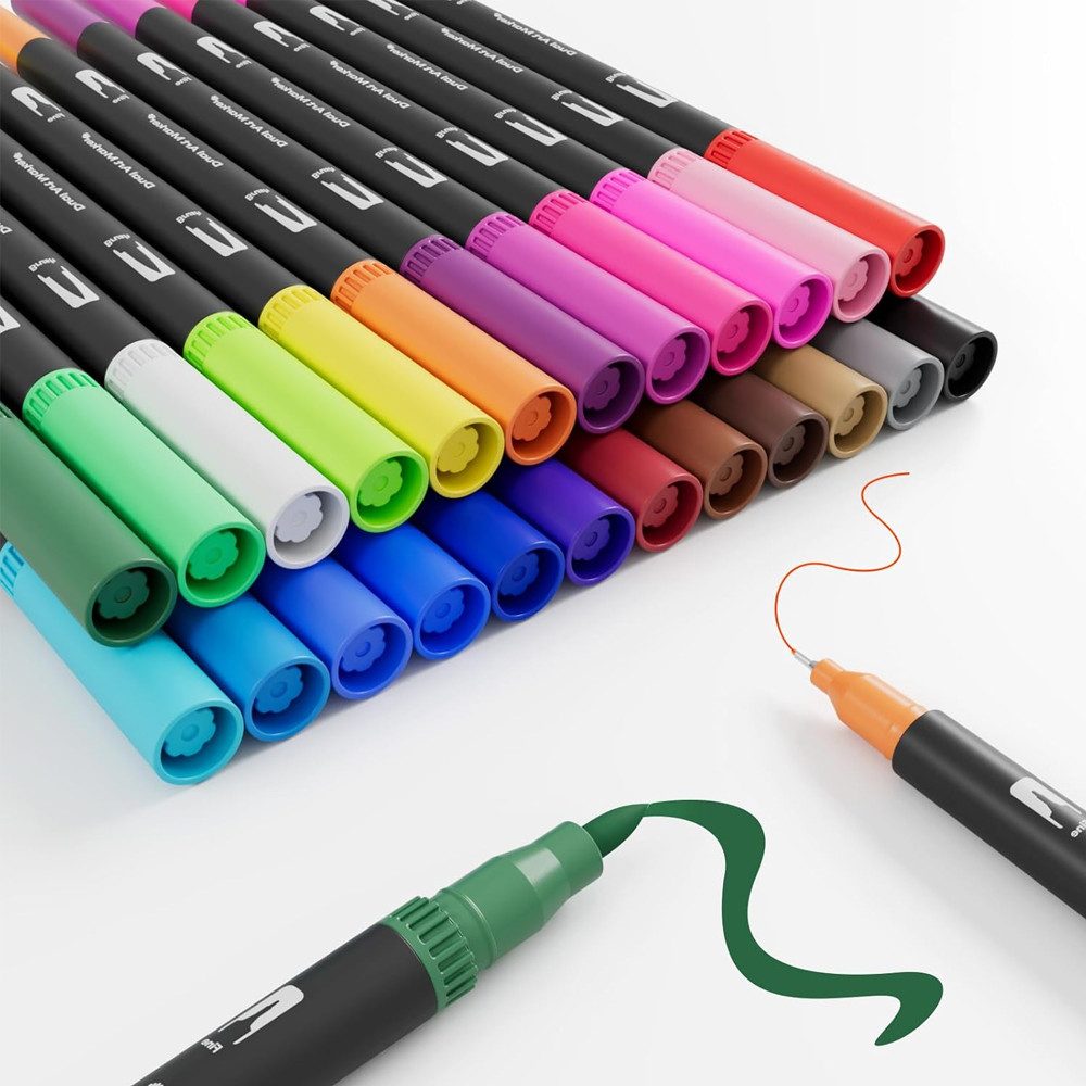 TUWENA Malstift Filzstifte Dual Pinselmarker, Acrylstifte 24 Farben Pinsel Feinespitze, (24-tlg), Doppelten Enden für Painting, Glas, Papier, Holz, Keramik, DIY Crafts