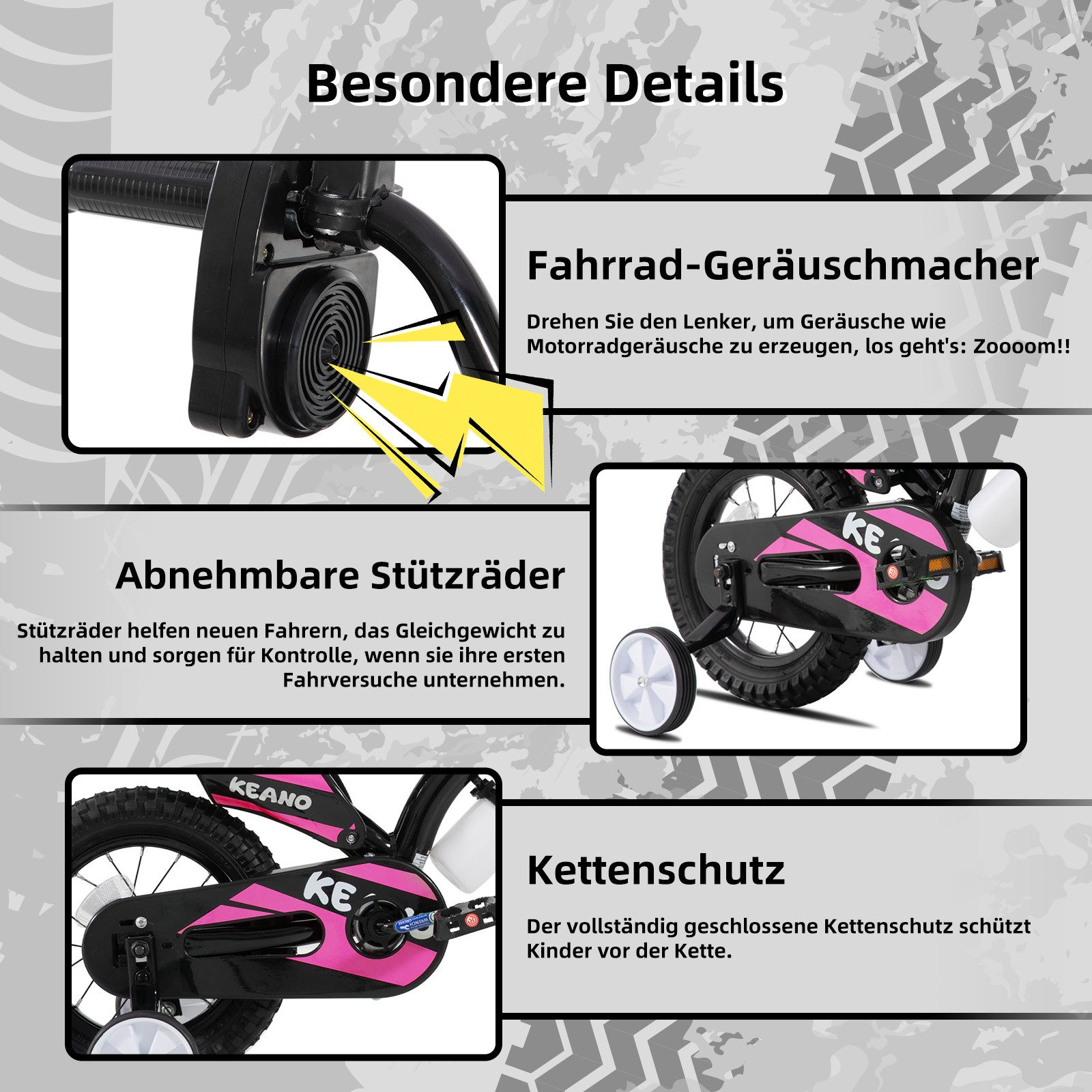 JOYSTAR Kinderfahrrad 12/16 Zoll fahrrad im Motorradstil für 3-8 Jahren Jungen und Mädchen, mit Stützrädern, Getränkehalter und Schutzblechen
