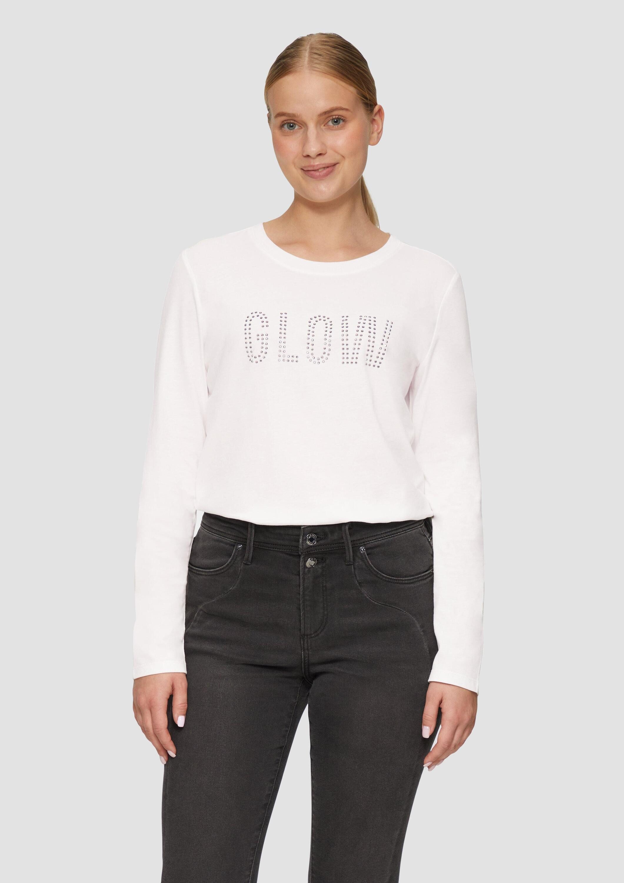 s.Oliver Langarmshirt T-Shirt Weiches Jerseyshirt mit Frontprint und Schmuc günstig online kaufen