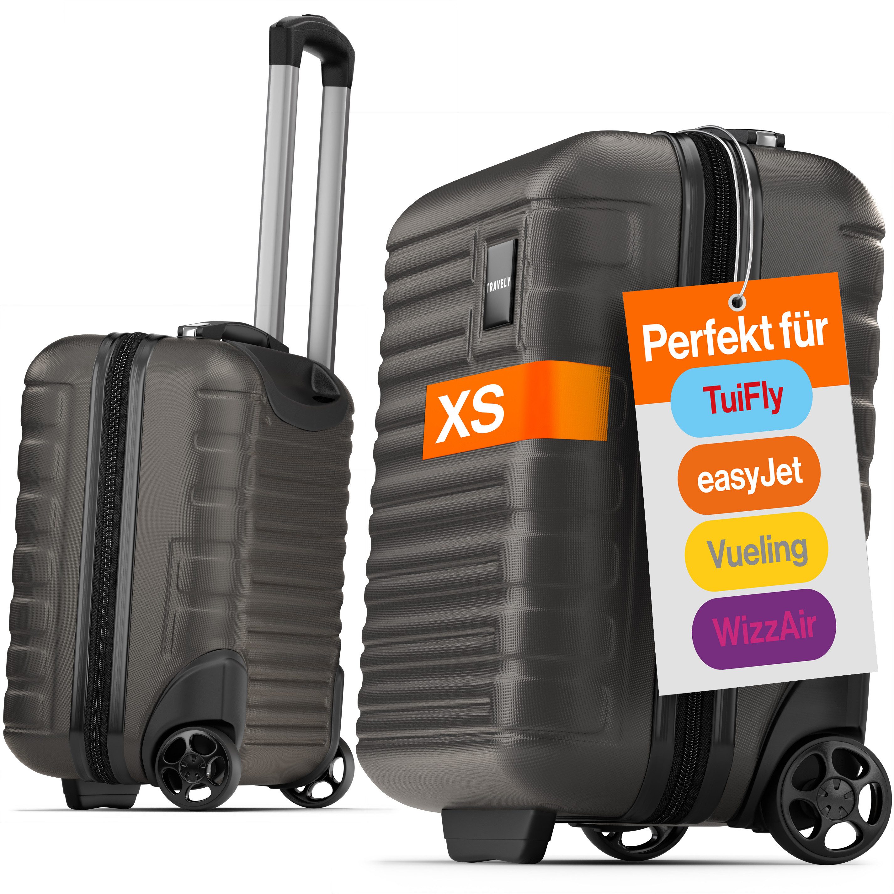 Travely Koffer Polycarbonat Koffer - Reisekoffer, Hartschalenkoffer, Trolley, 2 Rollen, Handgepäck Koffer 40x30x20cm