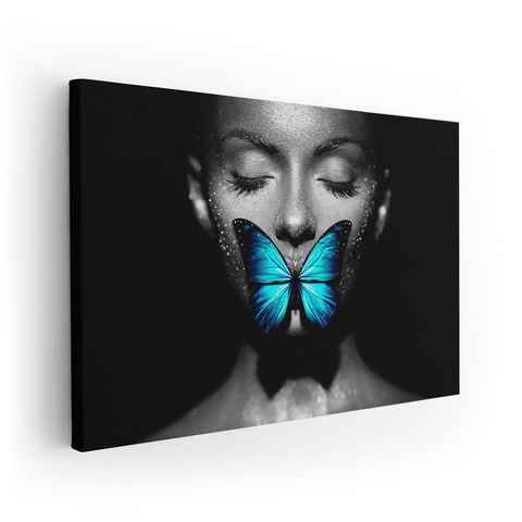 ArtMind XXL-Wandbild BLUE BUTTERFLY, Premium Wandbilder als Poster & gerahmte Leinwand in verschiedenen Größen, Wall Art, Bild, Canva