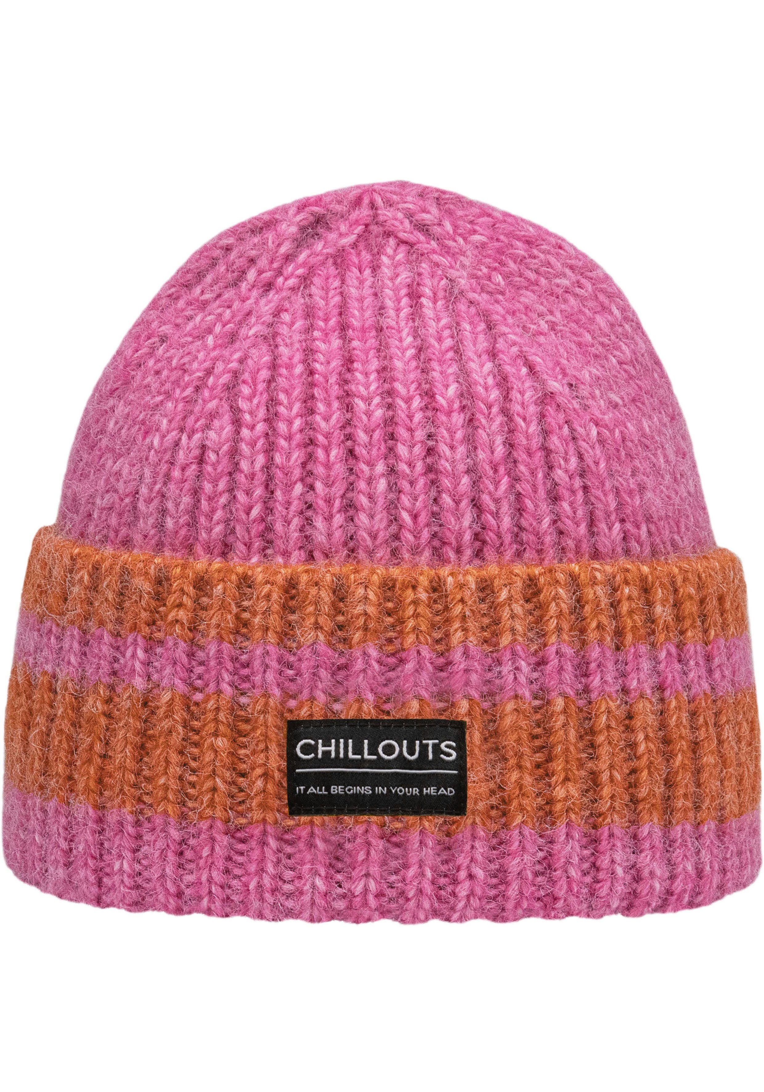 chillouts Strickmütze Cooper Hat mit Kontrast-Streifen pink-orange