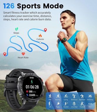 SIEMORL Smartwatch (1,43 Zoll, Android iOS), Herren mit Telefonfunktion 20 Sportmodi Wasserdicht Fitness Militäruhr