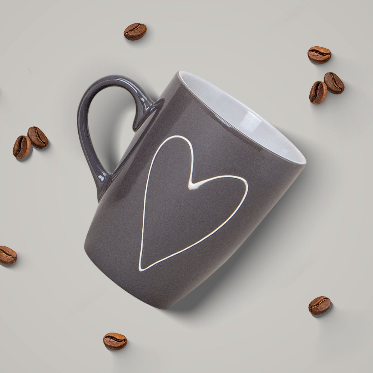 matches21 HOME & HOBBY Tasse Schöne Kaffeetassen 6er Set einfarbig mit Herzen Landhaus-Stil, 6-tlg., Keramik, Tee Kaffee-Becher, modern, grau beige weiss, 250 m – Bild 4 von 5