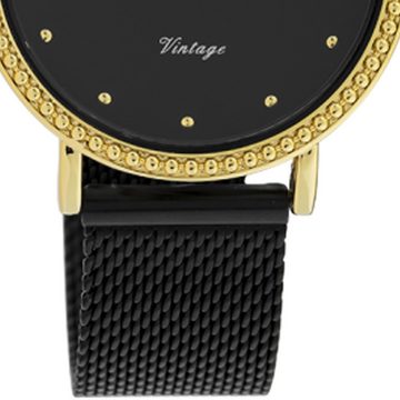 OOZOO Quarzuhr Oozoo Damen Armbanduhr schwarz Analog, Damenuhr rund, mittel (ca. 34mm) Edelstahlarmband, Fashion-Style
