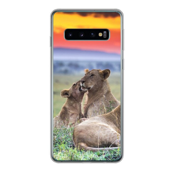 MuchoWow Handyhülle Löwen bei Sonnenaufgang Phone Case Handyhülle Samsung Galaxy S10 Silikon Schutzhülle