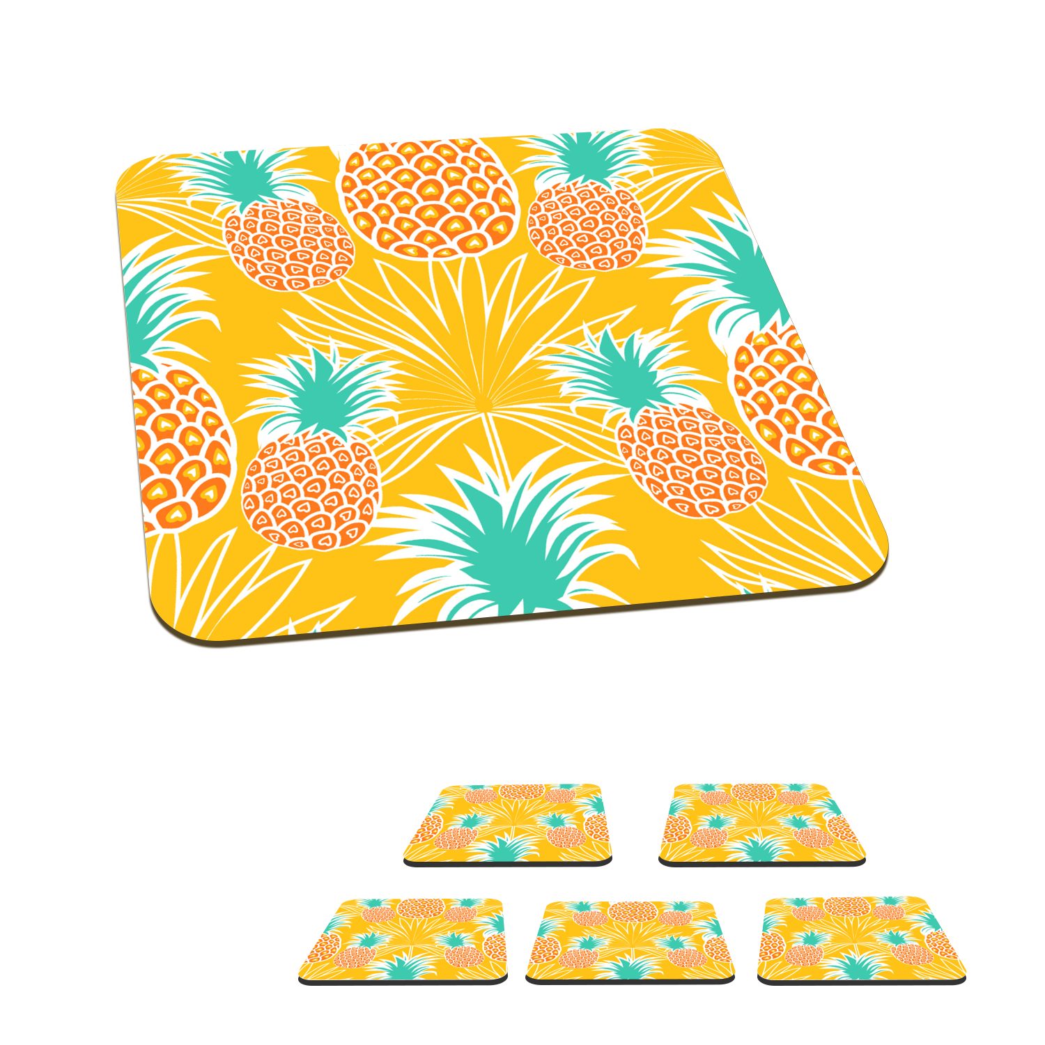 MuchoWow Glasuntersetzer Dschungel - Ananas - Obst - Design, Zubehör für Gläser, 6-tlg., Glasuntersetzer, Tischuntersetzer, Korkuntersetzer, Untersetzer, Tasse