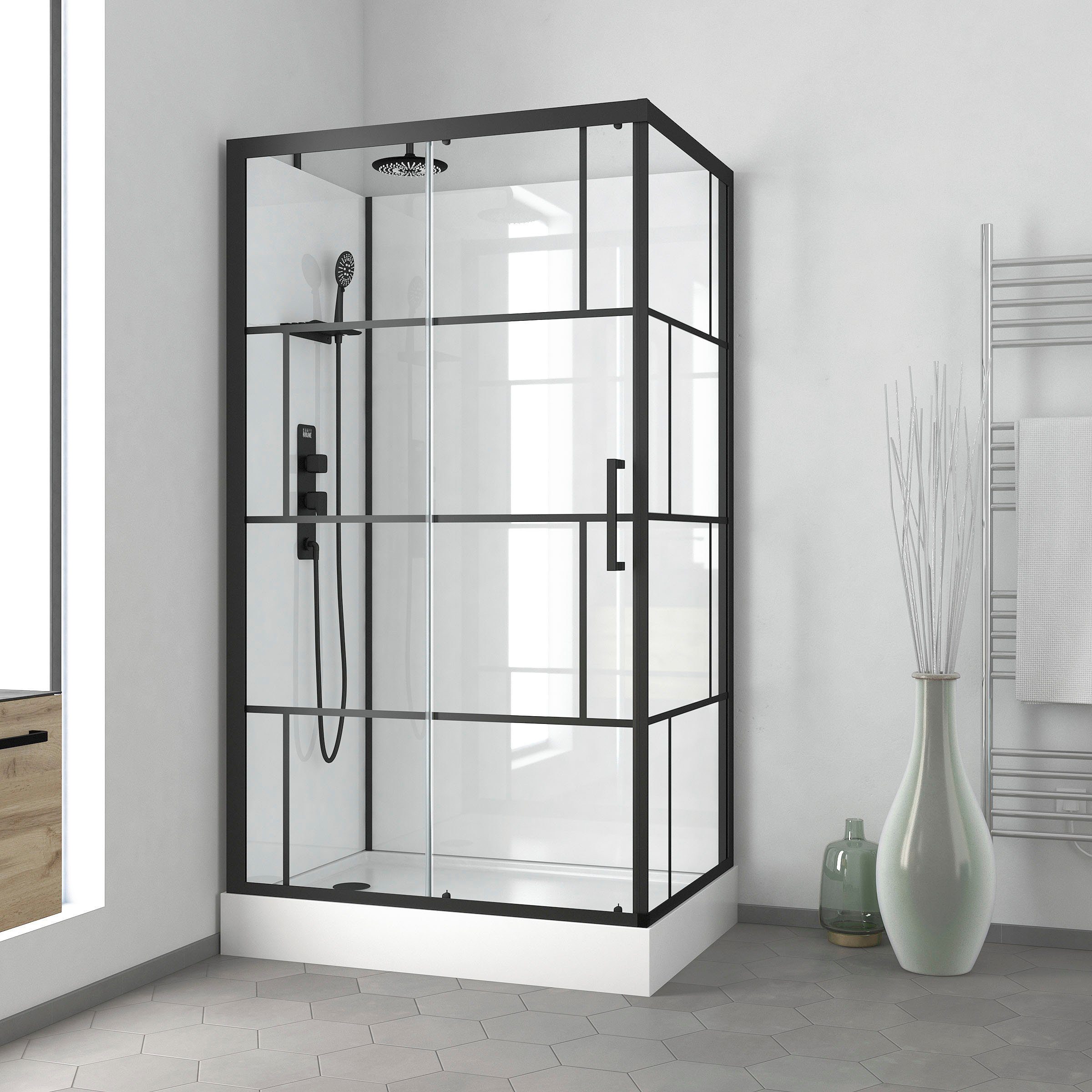 Marwell Komplettdusche Bricks, BxT: 110x80 cm, Einscheibensicherheitsglas, inkl. Armaturen