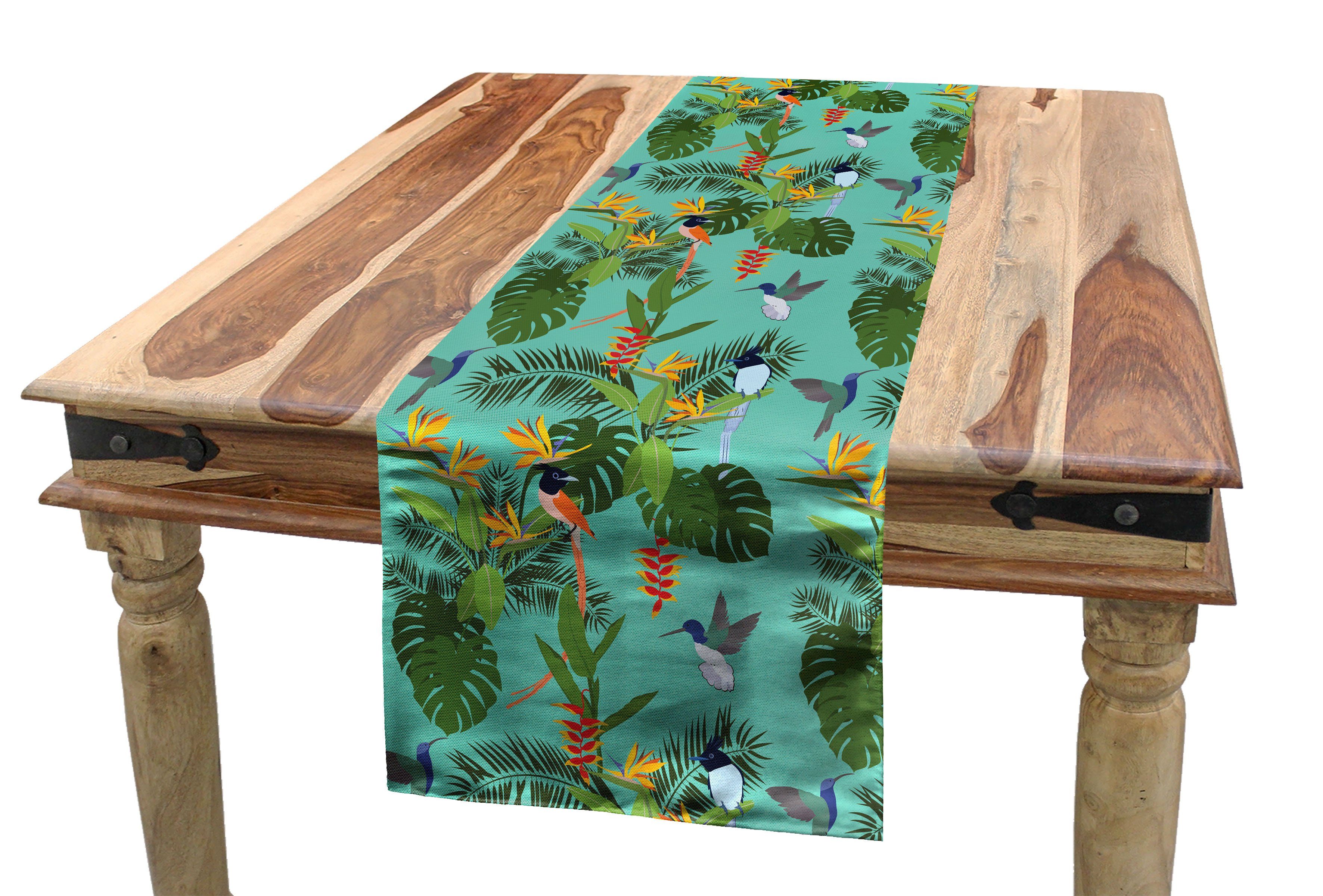 Abakuhaus Tischläufer Esszimmer Küche Rechteckiger Dekorativer Tischläufer, Wendekreis Hawaiian Pflanzen exotische Vögel