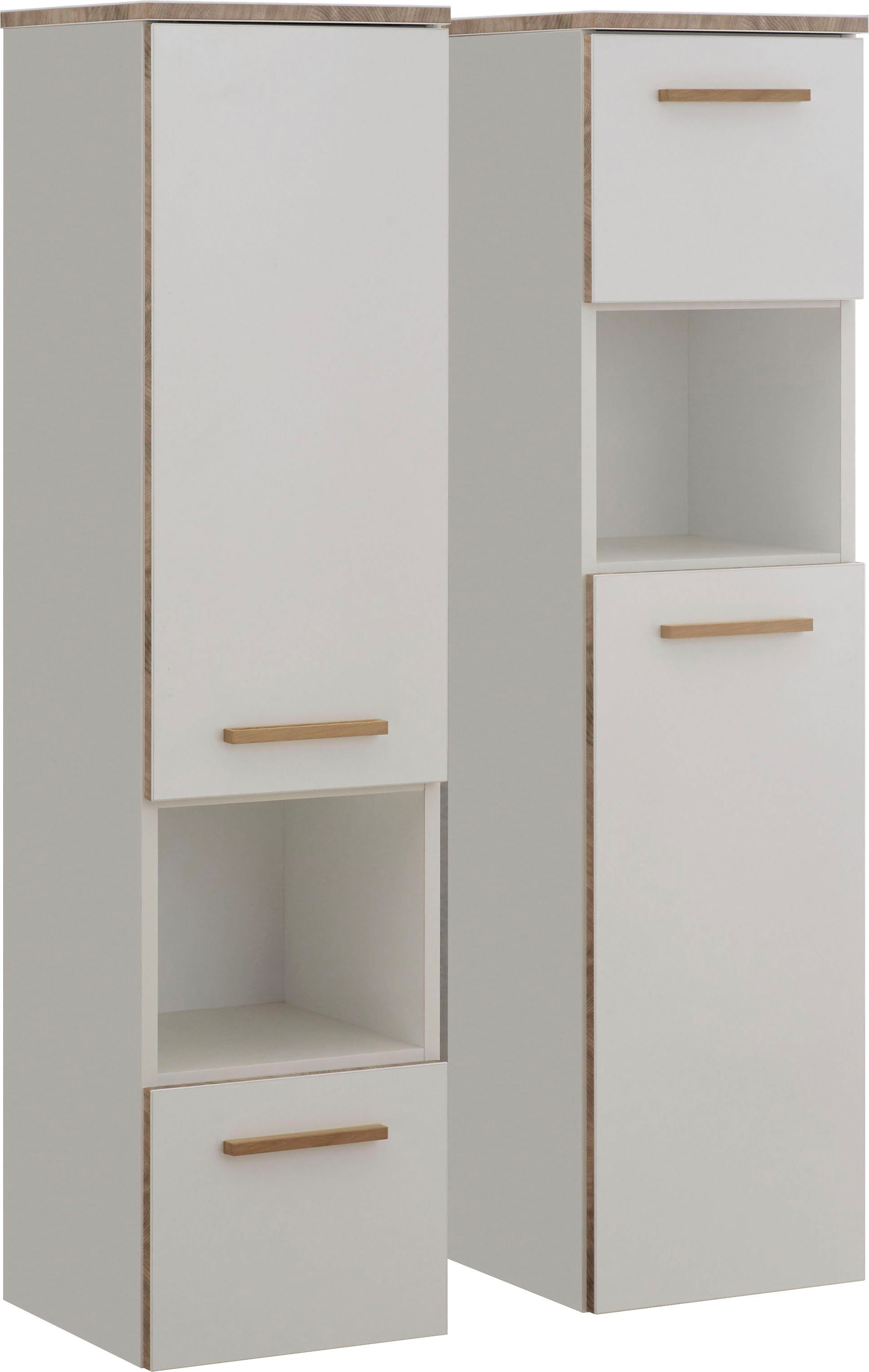 Saphir Midischrank Quickset 931 Badschrank in Weiß Glanz, 1 Tür, 1 Nische, 1 Schublade 2 Glas-Einlegeböden, inkl. Türdämpfer, 30 cm breit, 123,2 cm hoch