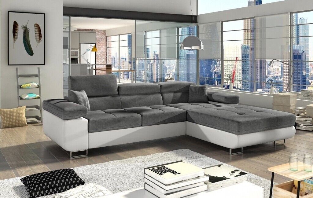 JVmoebel Ecksofa Moderne Graue Wohnlandschaft L-Form Sofa luxus Eck-Couch Neu, Made in Europe Grau/Weiß
