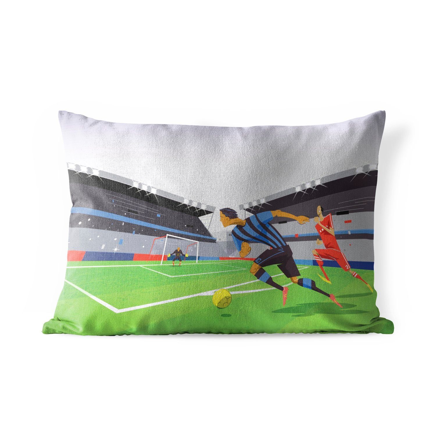 MuchoWow Polyester, -, einem in von Spielern, Illustration spielen Kissenhülle Fußball Outdoor-Dekorationskissen, Eine Stadion die Dekokissenbezug, Dekokissen