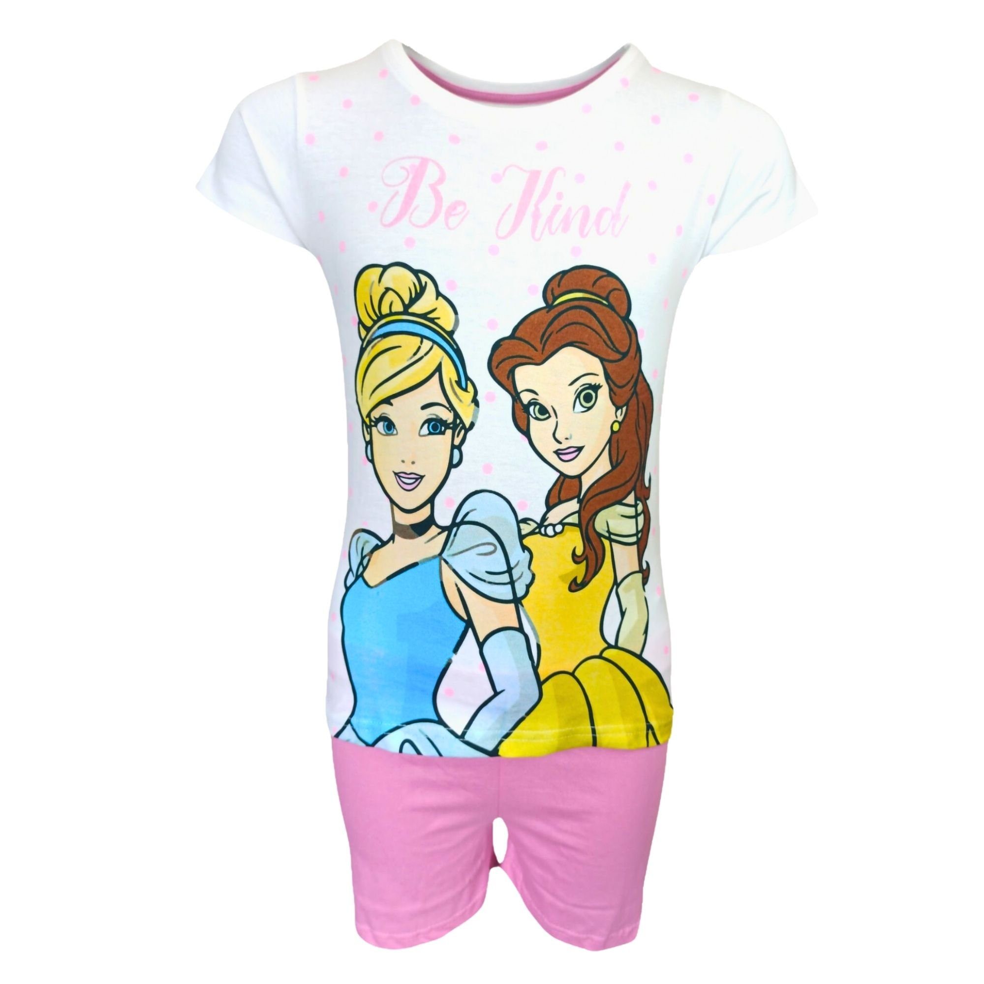 Disney Princess Schlafanzug Cinderella & Belle (2 tlg) Mädchen Pyjama kurzarm aus Baumwolle Gr. 104-134 cm