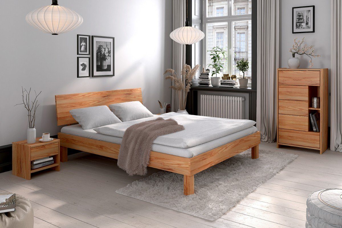byoak Bett VIGO 180 x 220 aus Massivholz, mit Holzkopfteil, Naturgeölt