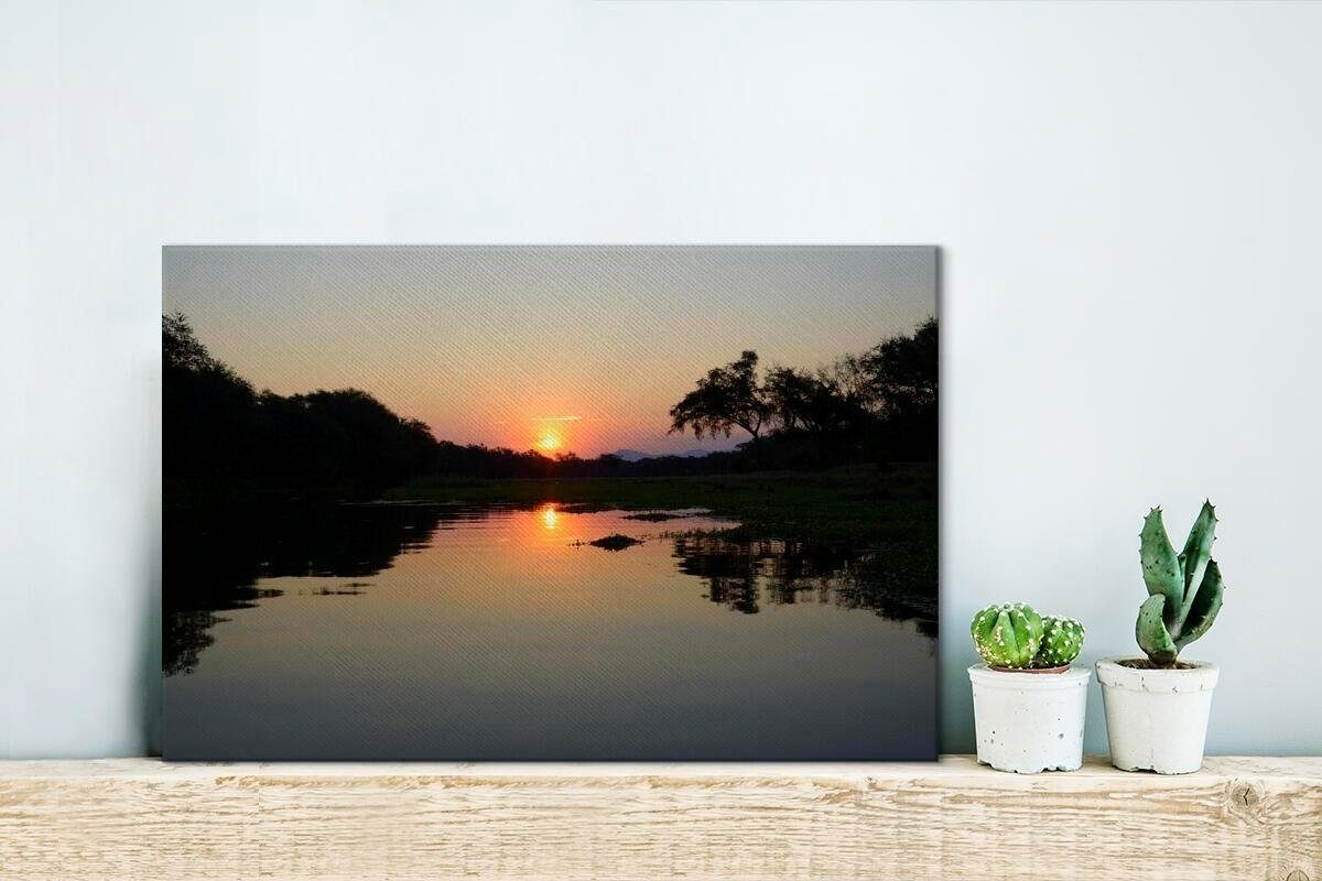 Aufhängefertig, National Zambezi Wanddeko, cm OneMillionCanvasses® Leinwandbild St), im am 30x20 Sambesi-Fluss Leinwandbilder, Park, Sonnenuntergang (1 Lower Wandbild