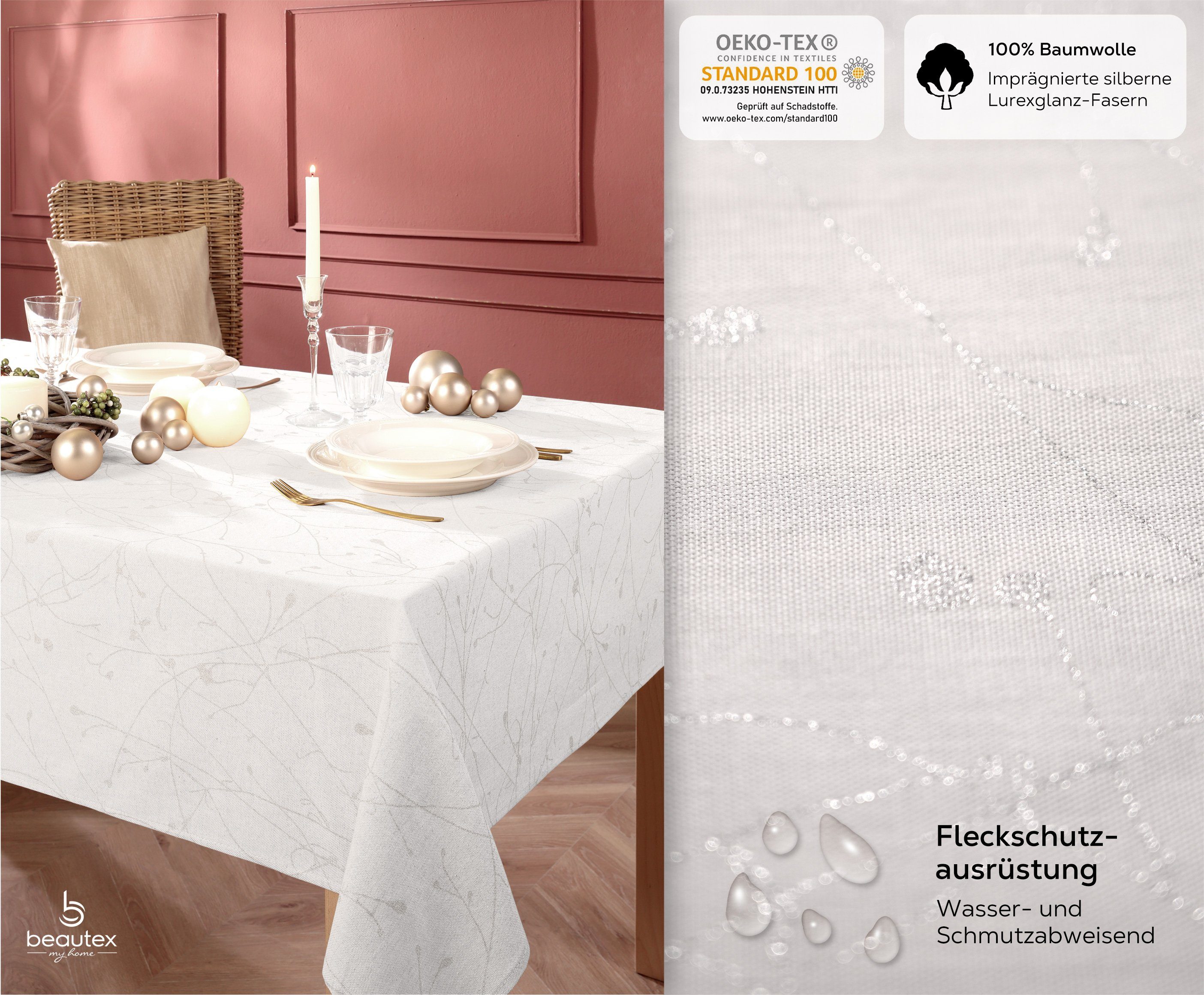 Beautex Tischdecke Baumwolle Tischdecke mit Fleckenschutz, mit Glanz-Lurex günstig online kaufen