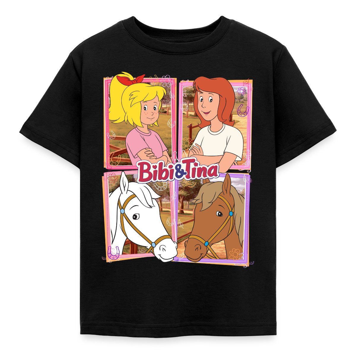 Spreadshirt T-Shirt Bibi Und Tina Mit Amadeus Und Sabrina Porträts Kinder T-Shirt (1-tlg)