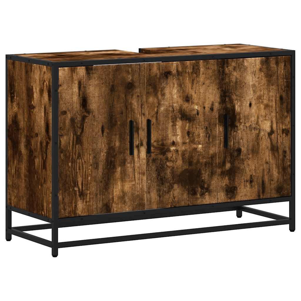 vidaXL Badezimmer-Set Waschbeckenunterschrank Räuchereiche 90x33x60 cm günstig online kaufen