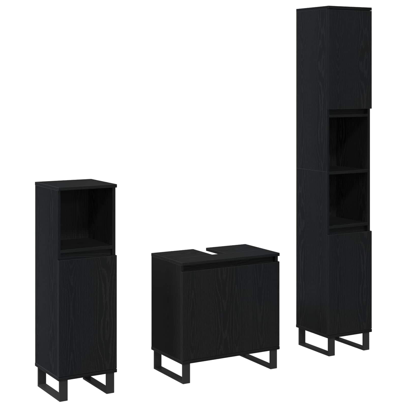 vidaXL Badezimmer-Set Badezimmermöbel-Set 3 stk. Schwarz Eichen-Optik, (3-St)