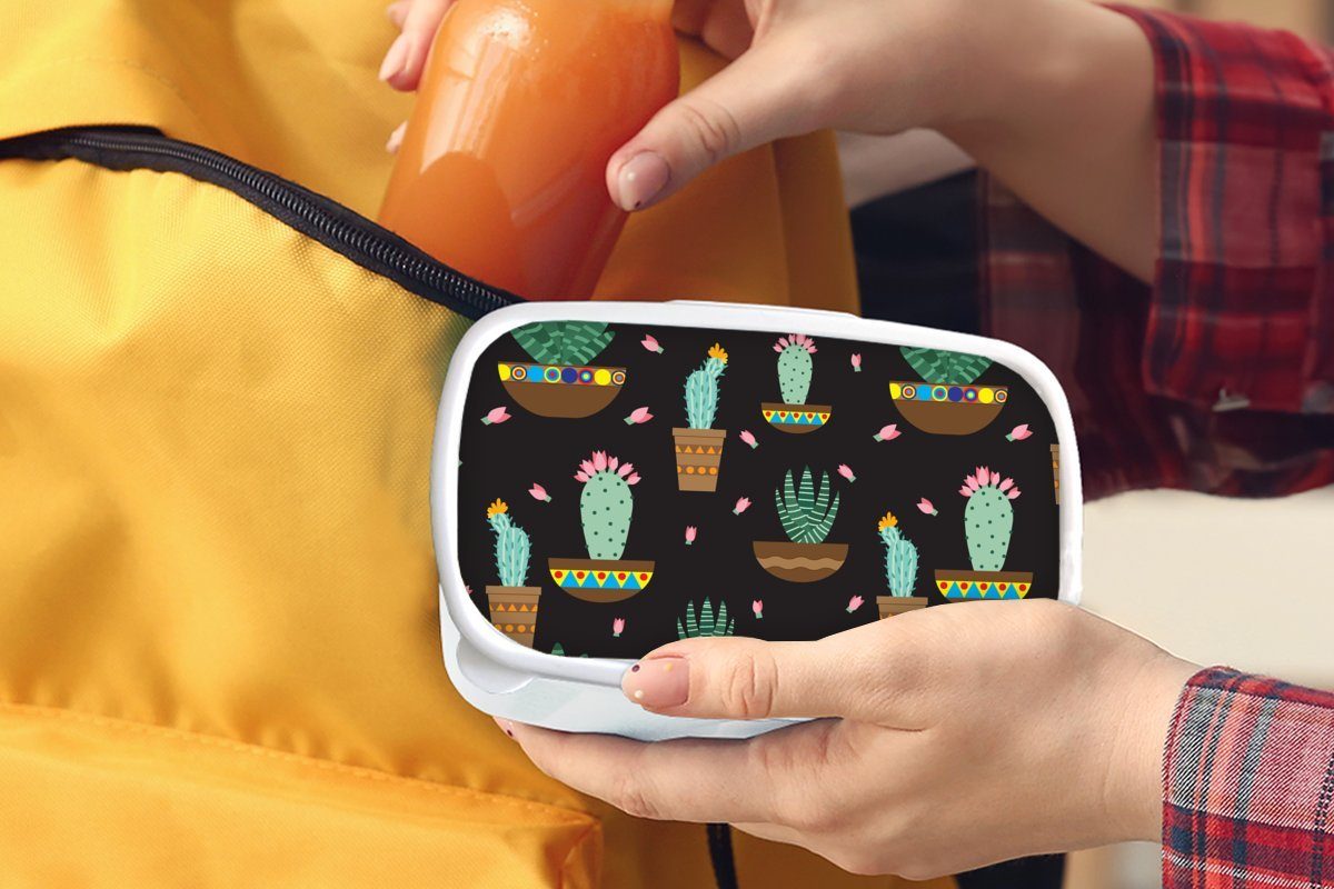 Kaktus Lunchbox Brotbox (2-tlg), Kinder MuchoWow und für für Brotdose, Muster Erwachsene, Jungs Mädchen weiß - Kunststoff, - und Pflanzen,