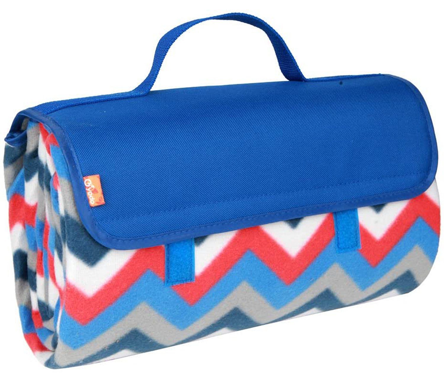 Picknickdecke Picknick Fleecedecke 150 x 135 cm mit wasserfester PEVA Unterseite, BRUBAKER, Große Stranddecke bunt für Wandern, See, Strand Blau Multicolor Zickzack