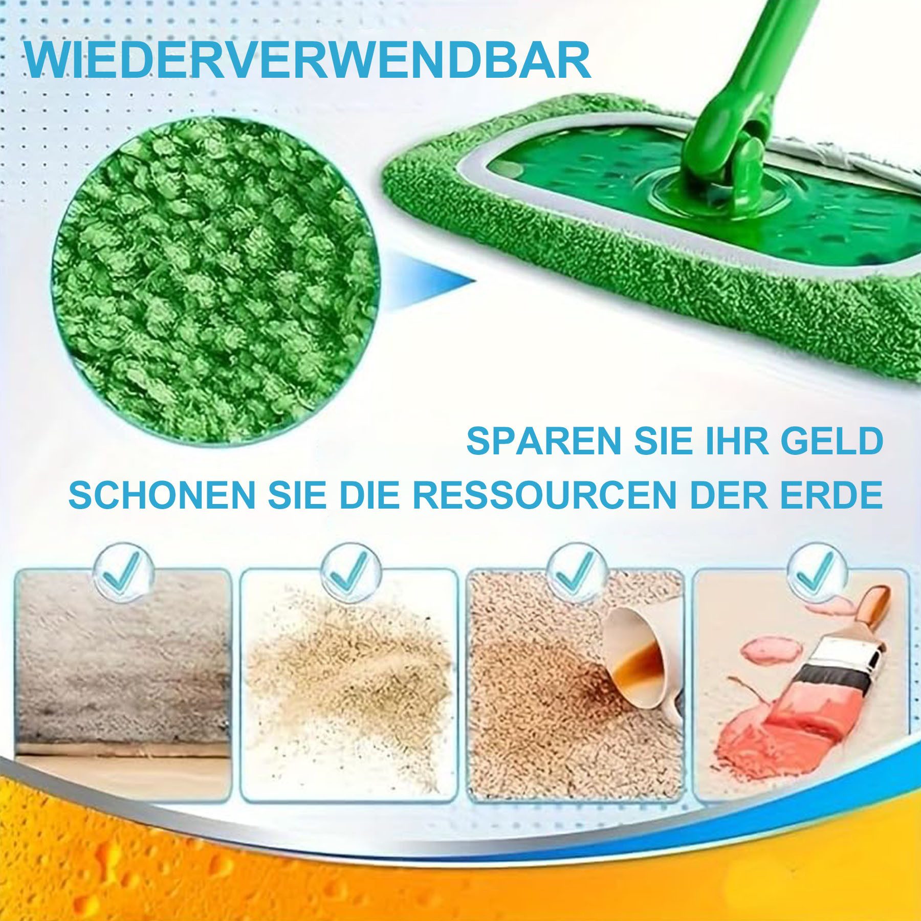 Mutig Wischmopp 4 Stück Wischmopp Bezug Ersatz,Waschbare für Swiffer Sweeper Mop, (Für Haushalt Wohnung Hotel Auto Bodenreinigung,25.4x11.5CM, 4-St., Waschbare,Vorteilspaket,Wiederverwendbare,Vielseitige Anwendung), 4-teiliges Set