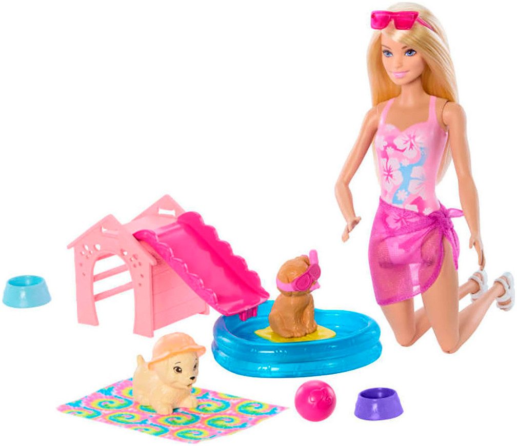 Barbie Anziehpuppe Barbie Hündchen Pooplparty aloha blond, Hundeschnorchelb günstig online kaufen