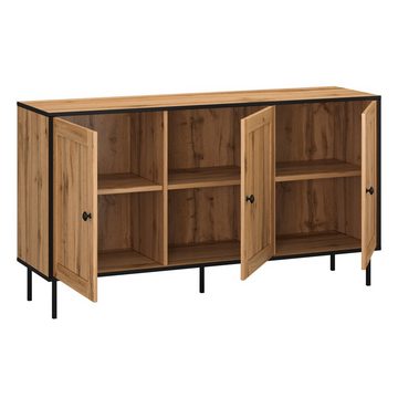 Domando Sideboard Sideboard Salento in Wotan Eiche und Schwarz matt, Breite 144cm, schwarze Designfüße, schwarze Metallgriffe