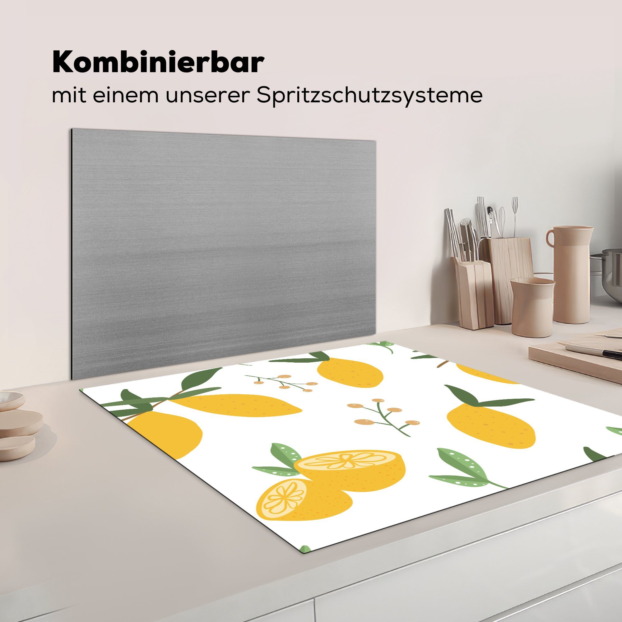 - Muster Ceranfeldabdeckung, MuchoWow Obst 78x78 tlg), (1 - cm, Vinyl, Herdblende-/Abdeckplatte küche - Zitrone für Arbeitsplatte Weiß,