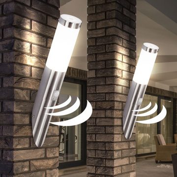 etc-shop Außen-Wandleuchte, Leuchtmittel inklusive, Warmweiß, 2er Set LED Außen Wand Leuchten Fassaden Edelstahl Strahler Terrassen