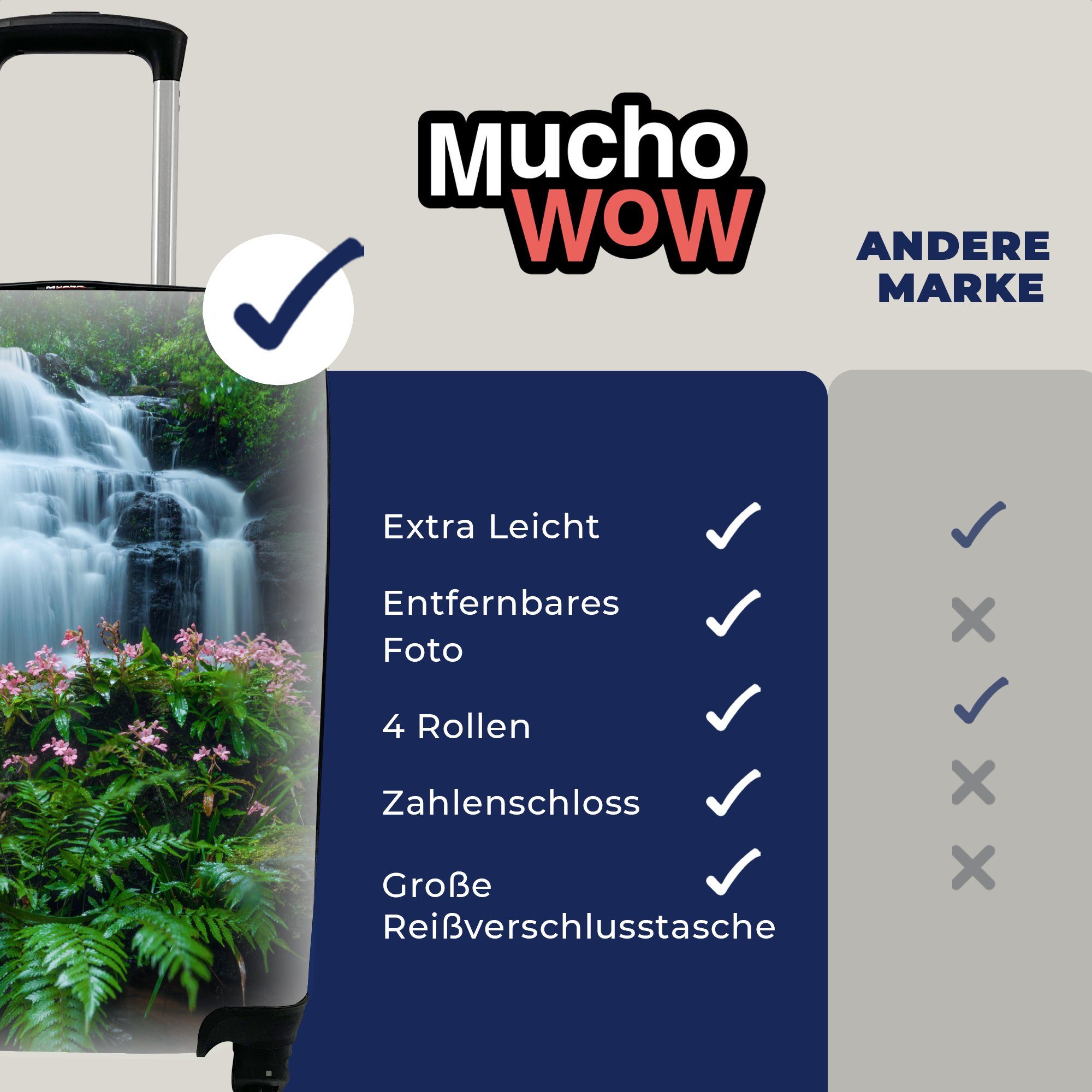 Wasserfall MuchoWow Ein Reisetasche rollen, dichten Ferien, mit 4 inmitten Handgepäckkoffer Hin, der Handgepäck des Reisekoffer Rollen, Phu Vegetation Trolley, für schöner