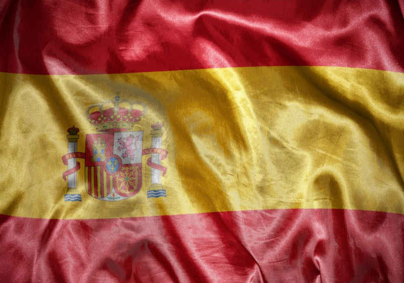 wandmotiv24 Fototapete Wehende spanische Flagge, glatt, Wandtapete, Motivtapete, matt, Vliestapete