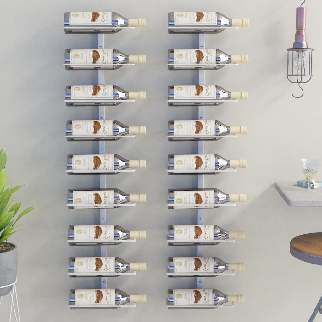 furnicato Weinregal Wand-für 9 Flaschen 2 Stk. Weiß Eisen