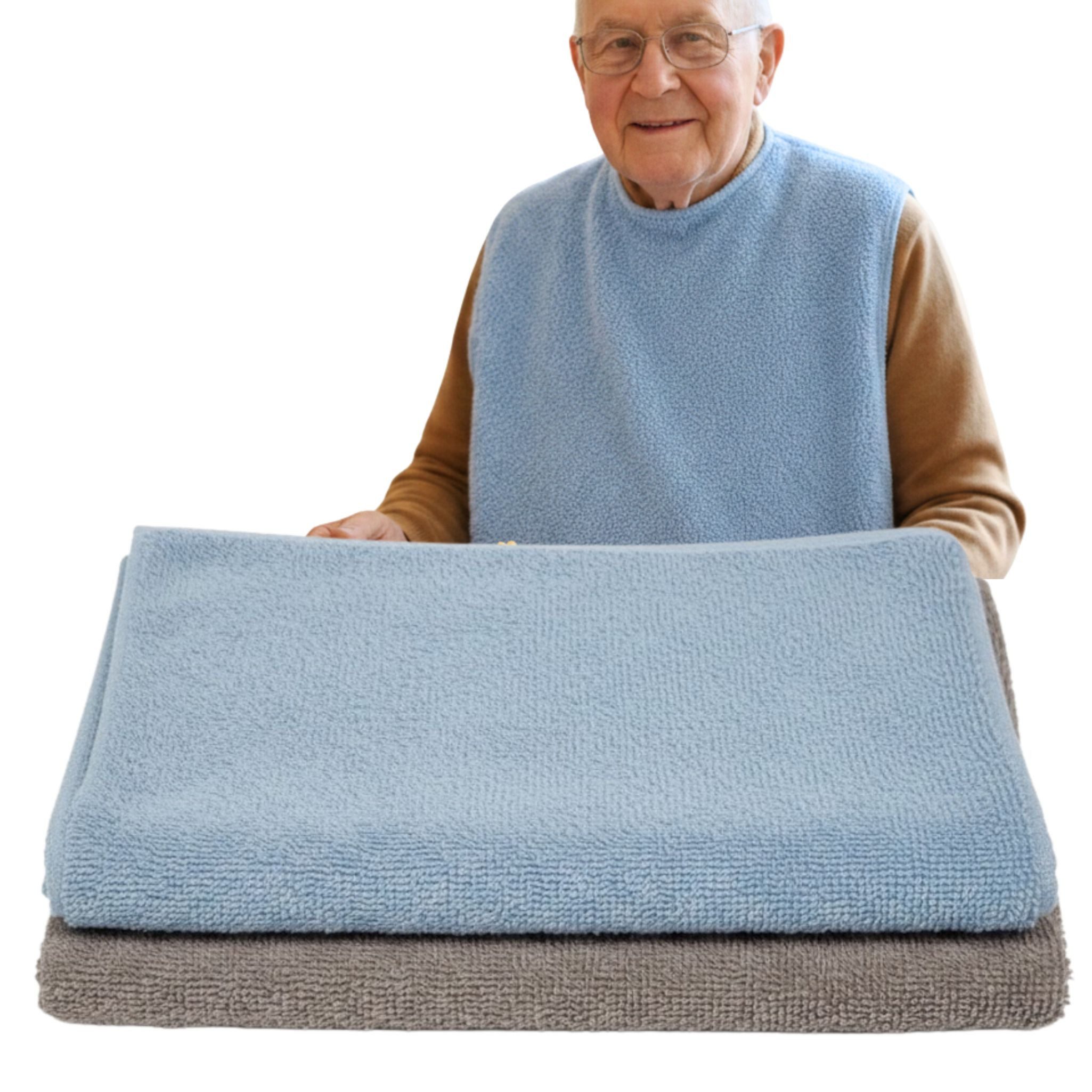 Seniori Lätzchen für Erwachsene 2er Set 50x100 Essschutz Baumwolle, (2 Stück), Blau und Grau