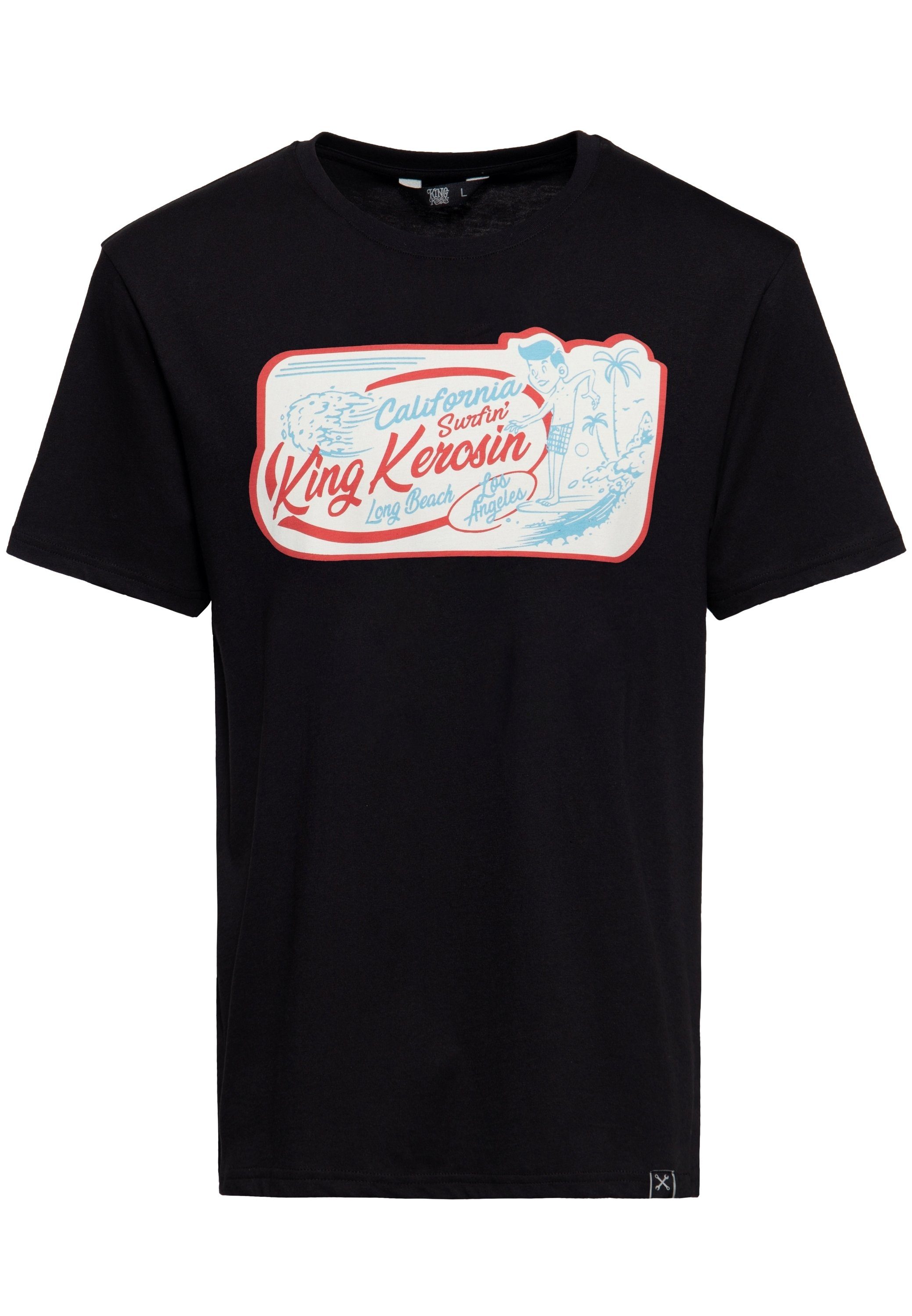 KingKerosin Print-Shirt California Surfin (1-tlg) mit Front Print im "Vintage Surfer" Style schwarz