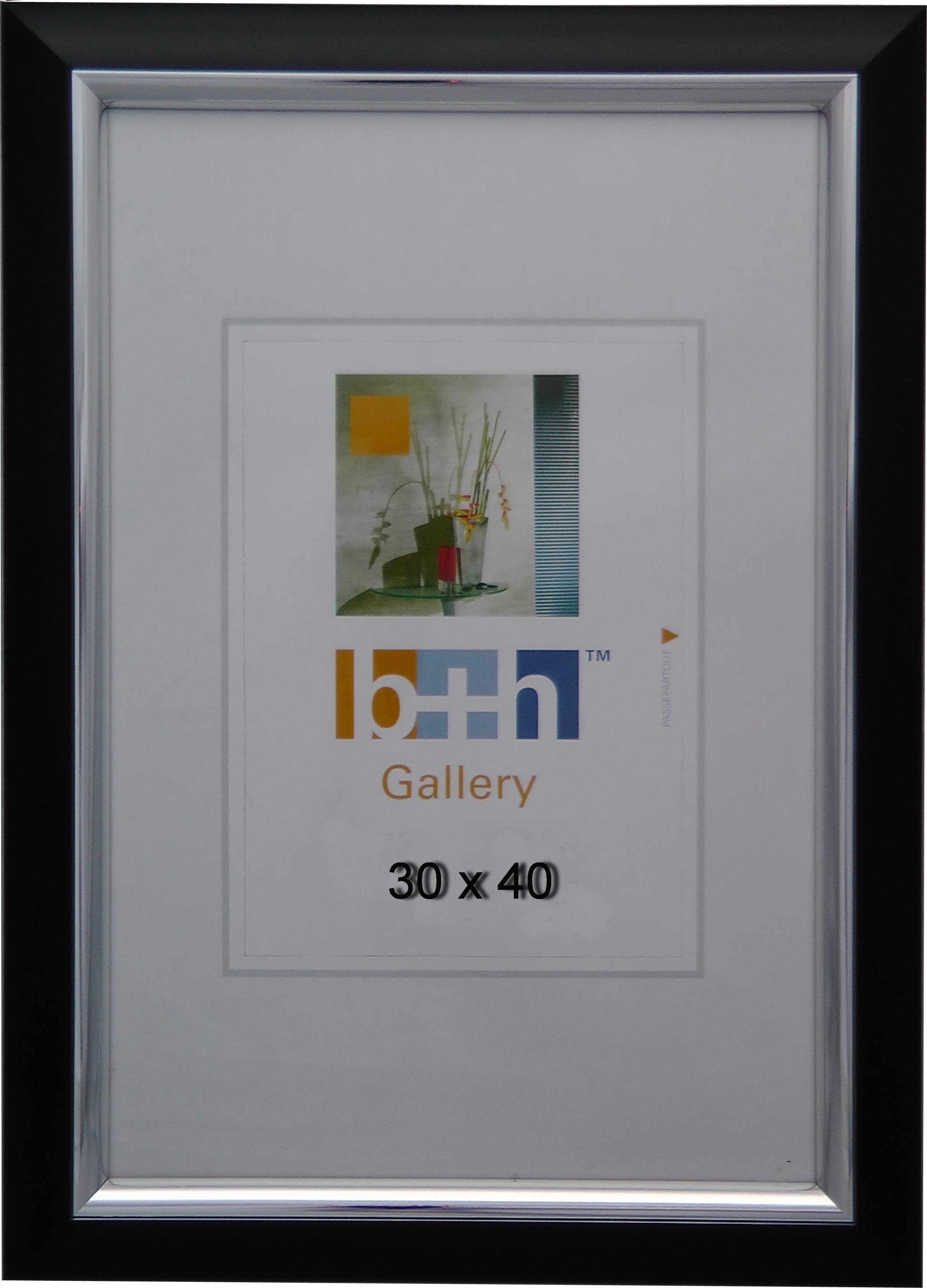 Oslo MasterLine Einzelrahmen Bilderrahmen Kunststoff Innenleiste glänzend Echtglas Puzzlerahmen FSC, 30x40 schwarz matt - Innenleiste silber glänzend