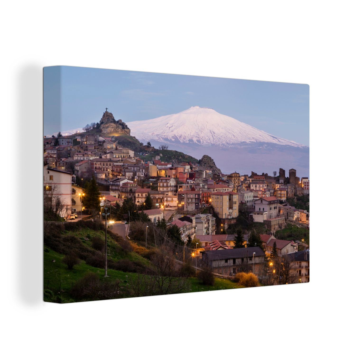 OneMillionCanvasses® Leinwandbild Luftaufnahme des Ätna 30x20 Wandbild über cm (1 Italien, in Aufhängefertig, Wanddeko, St), Messina Leinwandbilder