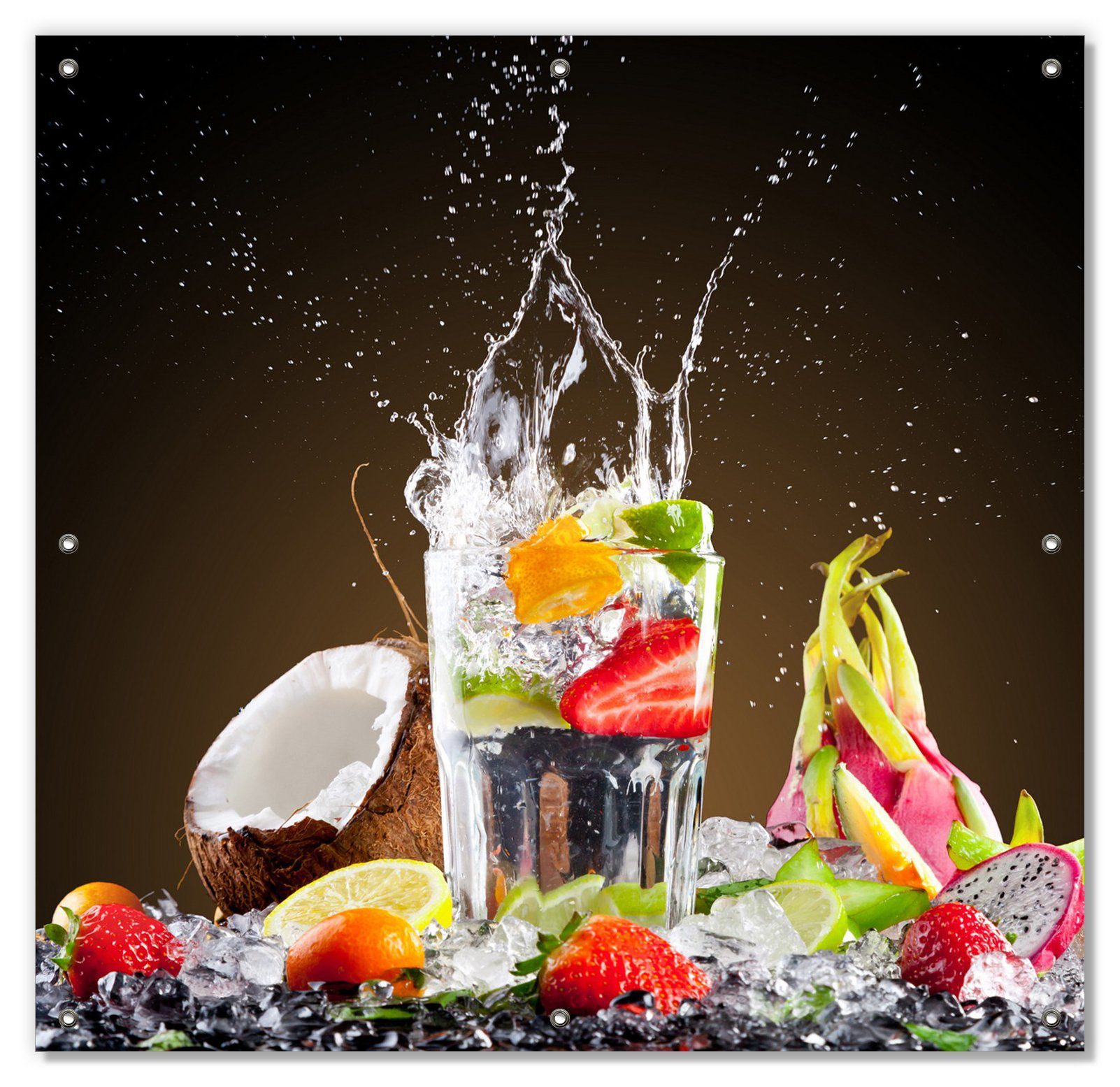 Sonnenschutz Tropische Früchte Drink, mit Wallario, einem erfrischenden wiederverwendbar wiederablösbar Saugnäpfen, in blickdicht, und