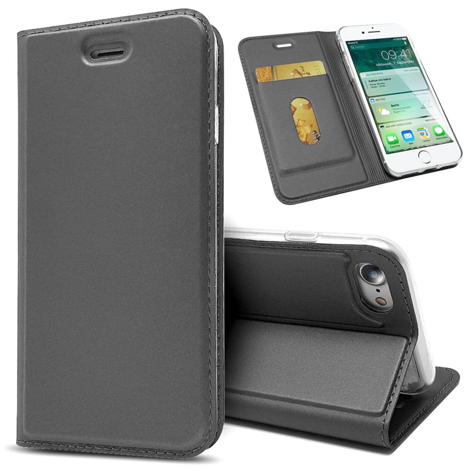 Nalia Smartphone-Hülle Apple iPhone 7 Apple iPhone 8 Apple iPhone SE 2020 11,9 cm (4,7 Zoll), Kunstleder Flip Case Hülle / Rundum Schutz Etui / Klapphülle / Wallet