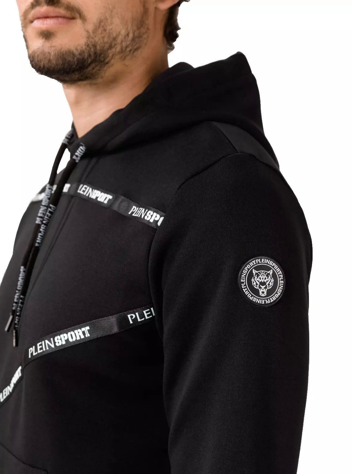 PHILIPP PLEIN Hoodie Herren Kapuzen Swetashirt mit Logo Streifen Kapuze mit Kordelzug, gummiertes patch, Kängurutasche, Logo Streifen