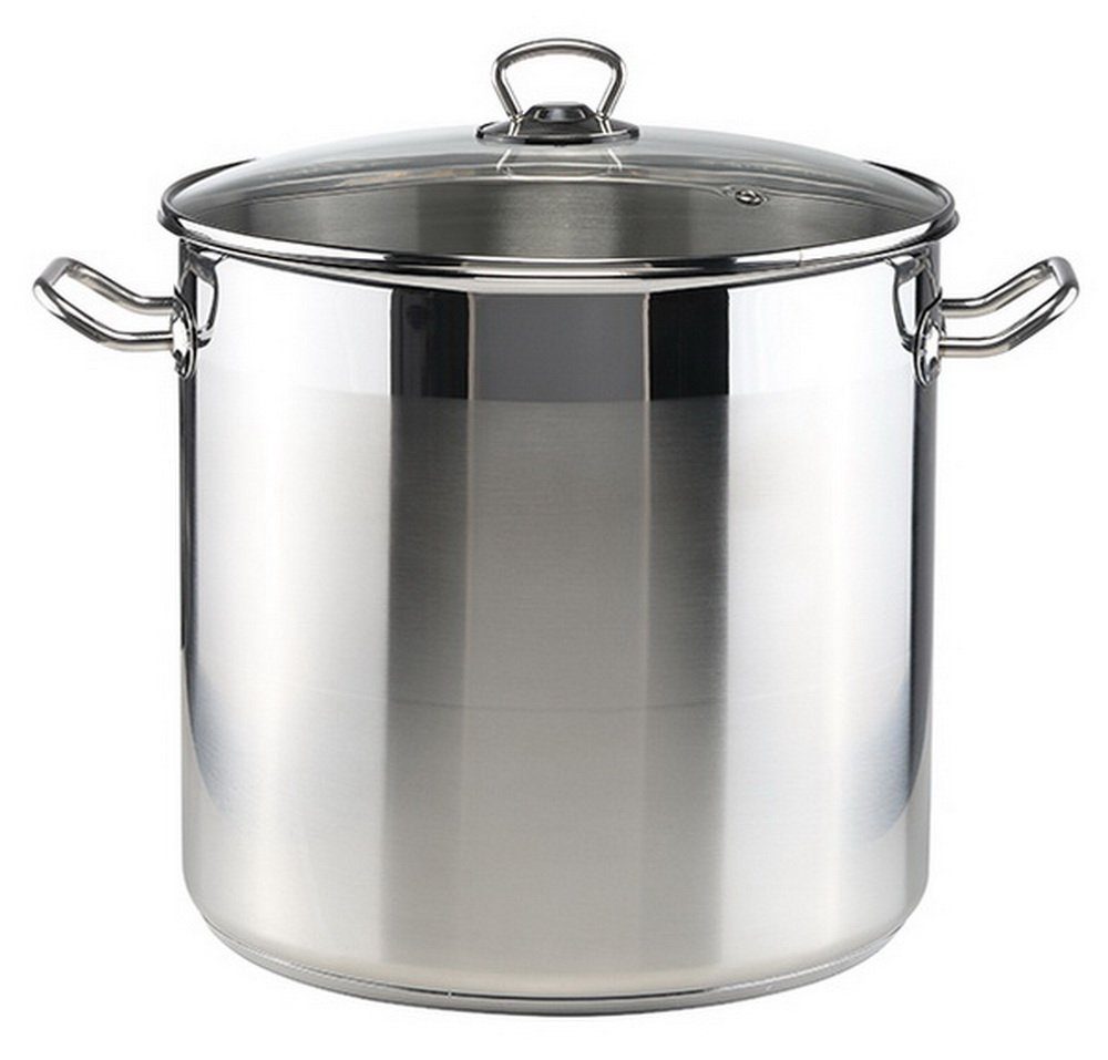 Haushalt International Kochtopf XXL 20 Liter Universalkochtopf Großraumtopf, Edelstahl, induktionsfähig, spülmaschinengeeignet, Glasdeckel mit Dampfloch