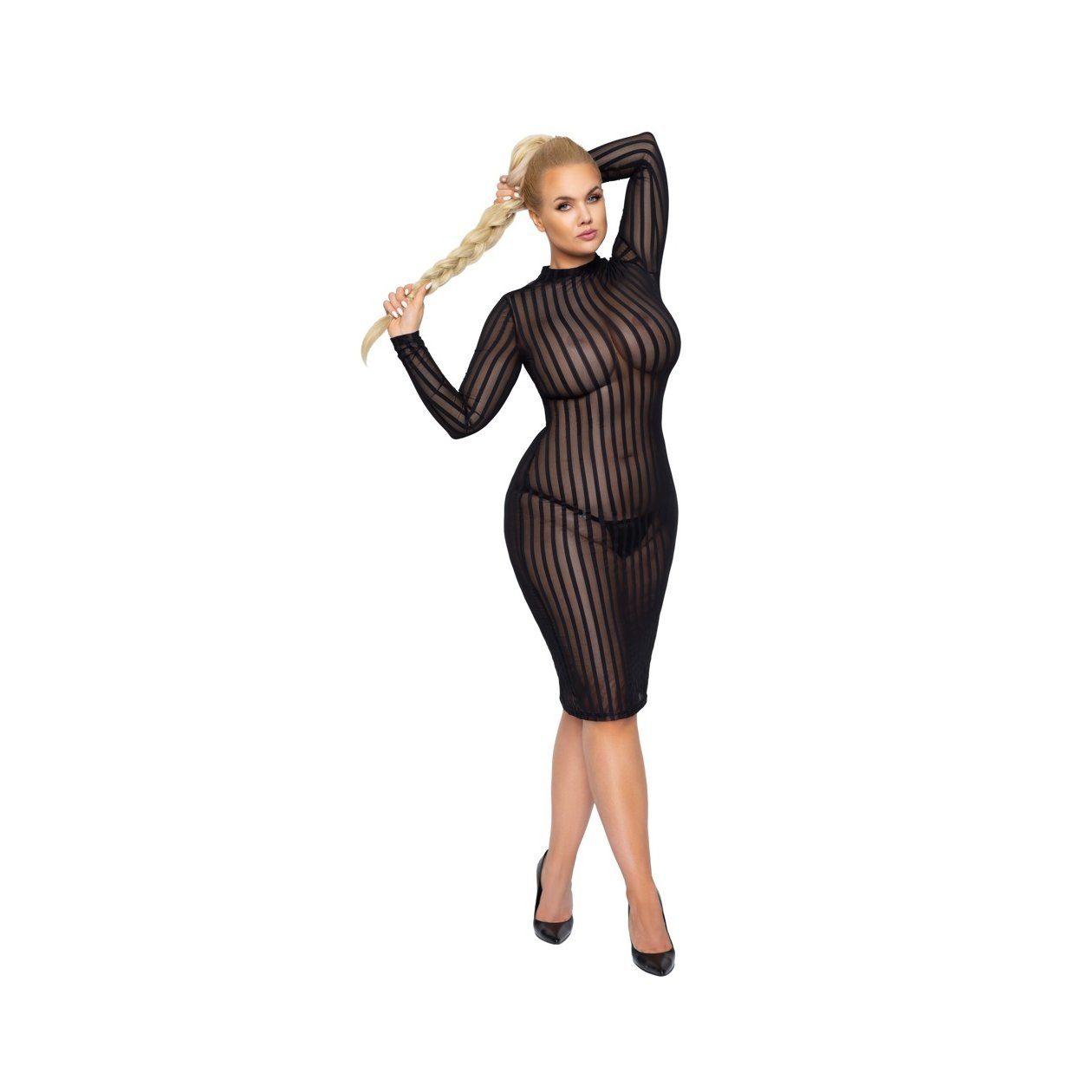 SMASH ME Midikleid »Sexy enges schwarzes Kleid in Streifen-Optik für  Fetisch-Freunde«